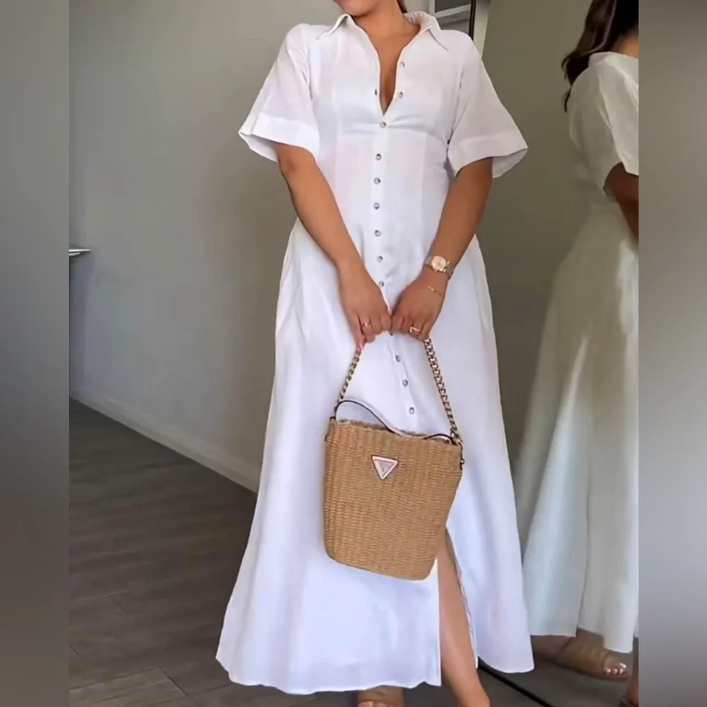DISSH Frankie White Button-Up Maxi Dress 100% Linen - Picture 1 of 6